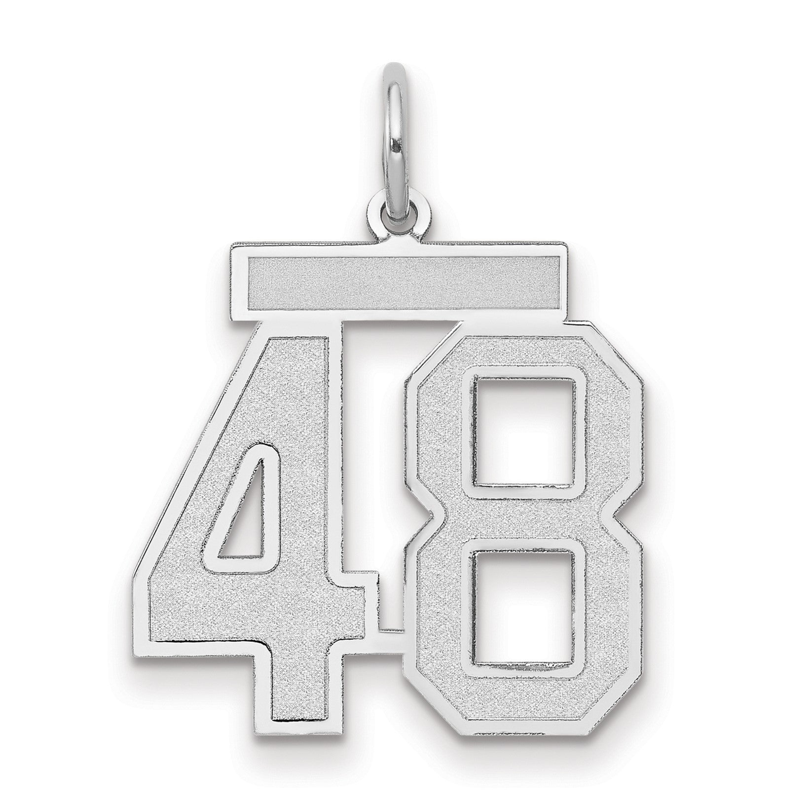 14k Weißgold Charm „Zahl 48“, mittelgroß, satiniert
