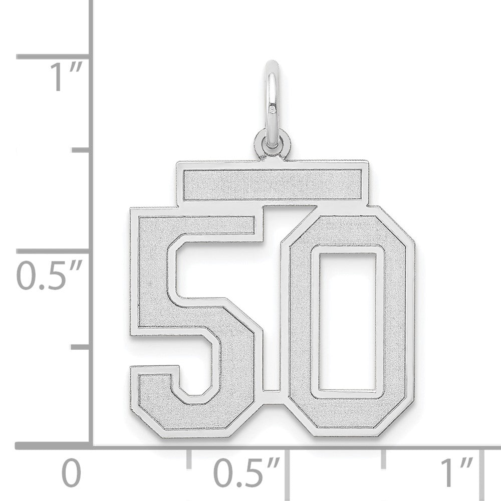 14K Weißgold Medium Satin Zahl 50 Charm