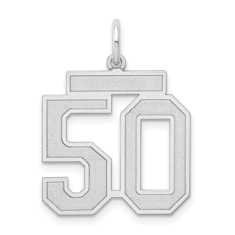 14K Weißgold Medium Satin Zahl 50 Charm