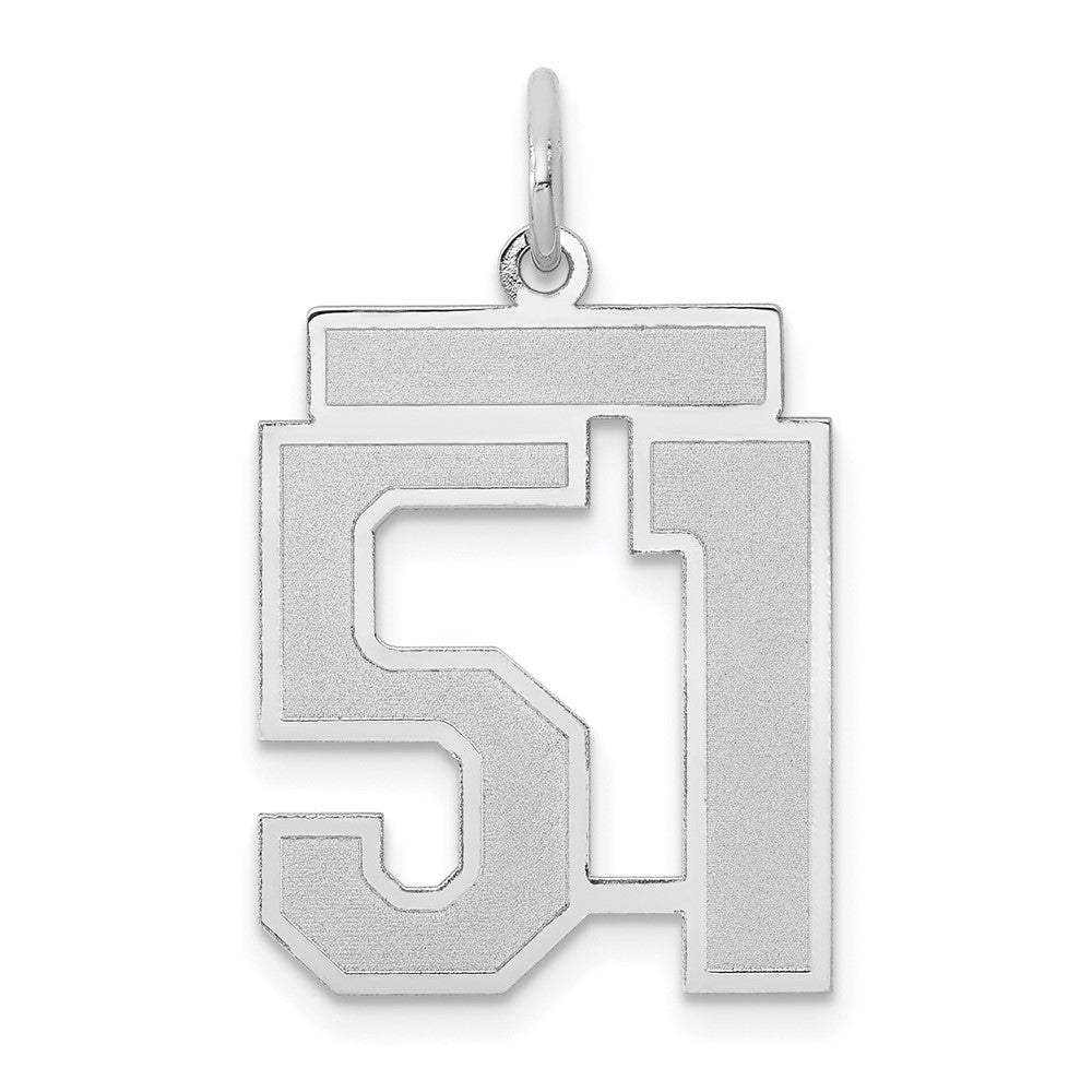 14K Weißgold Charm „Zahl 51“ mit satinierter Oberfläche, mittelgroß