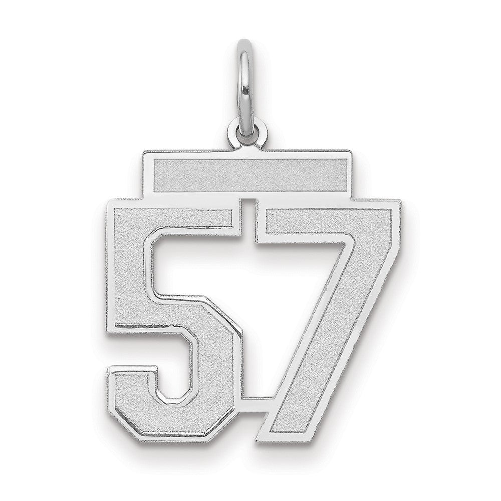 14K Weißgold Charm „Zahl 57" mit mittlerem Satinfinish