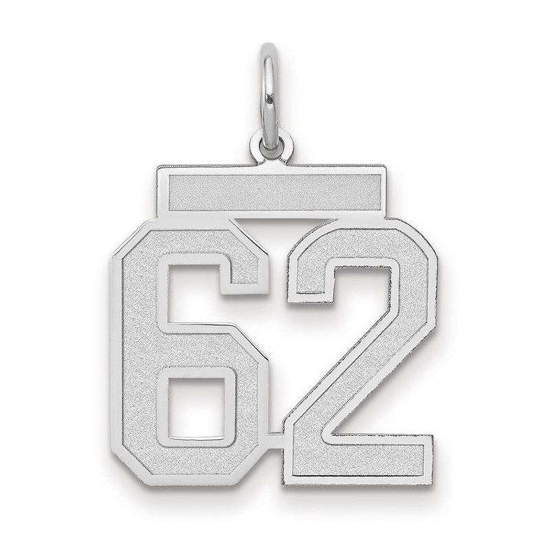 14K Weißgold Charm „Zahl 62“ mittelgroß, satiniert