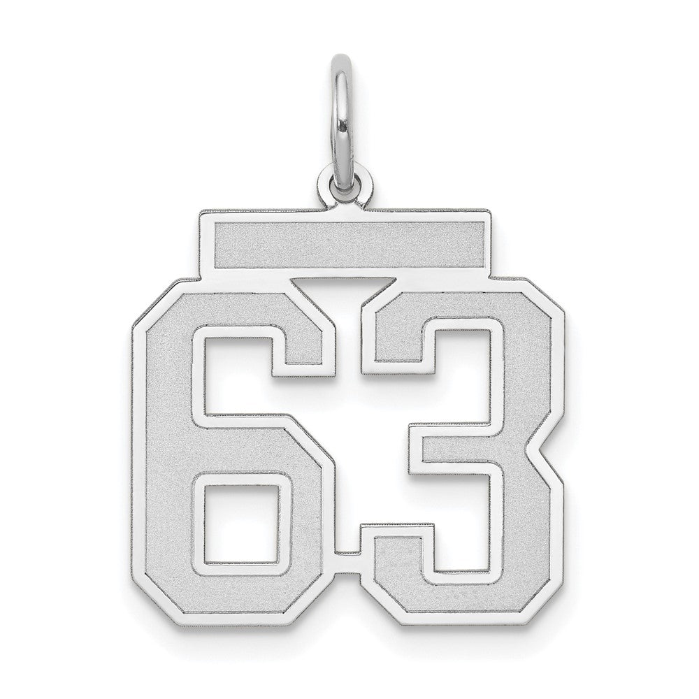 14K Weißgold Medium Satin Zahl 63 Charm