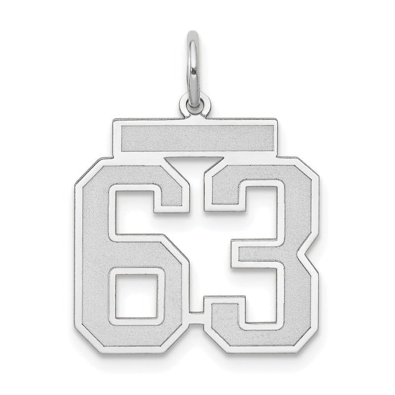 14K Weißgold Medium Satin Zahl 63 Charm