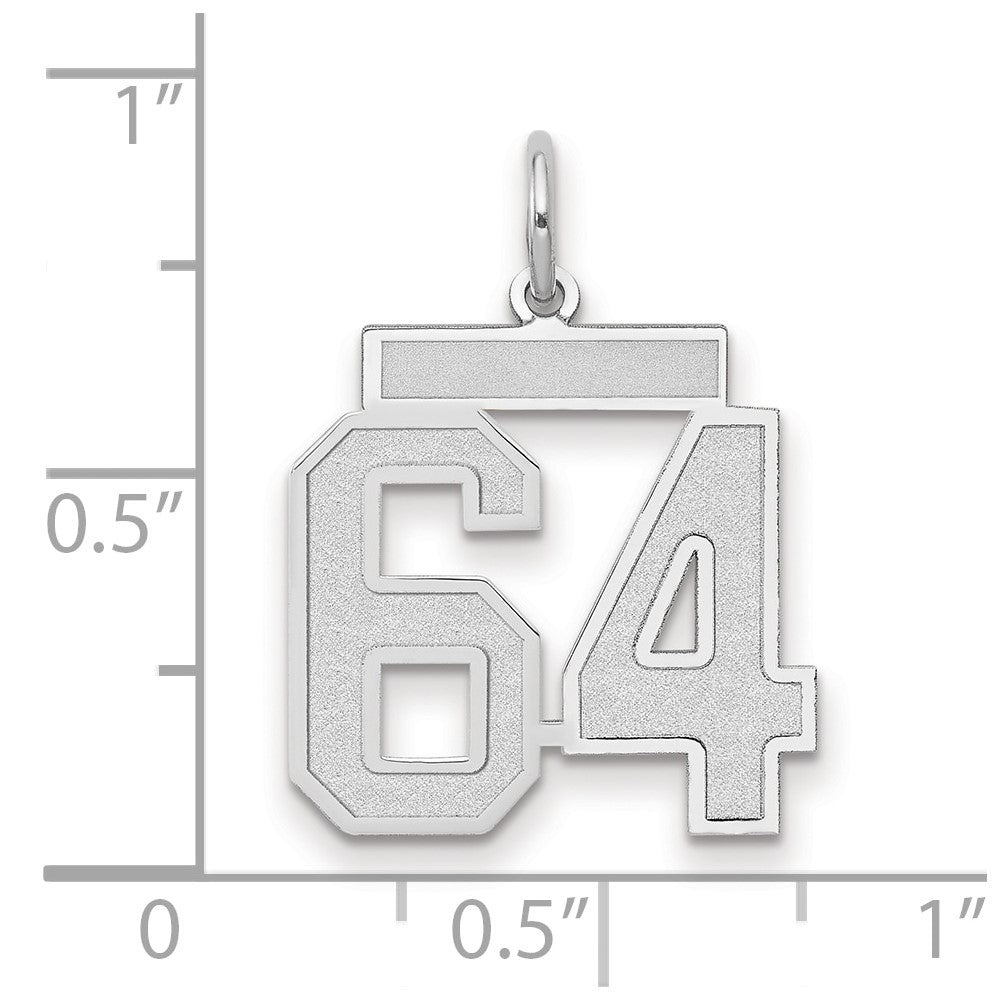 14K Weißgold Medium Satin Zahl 64 Charm