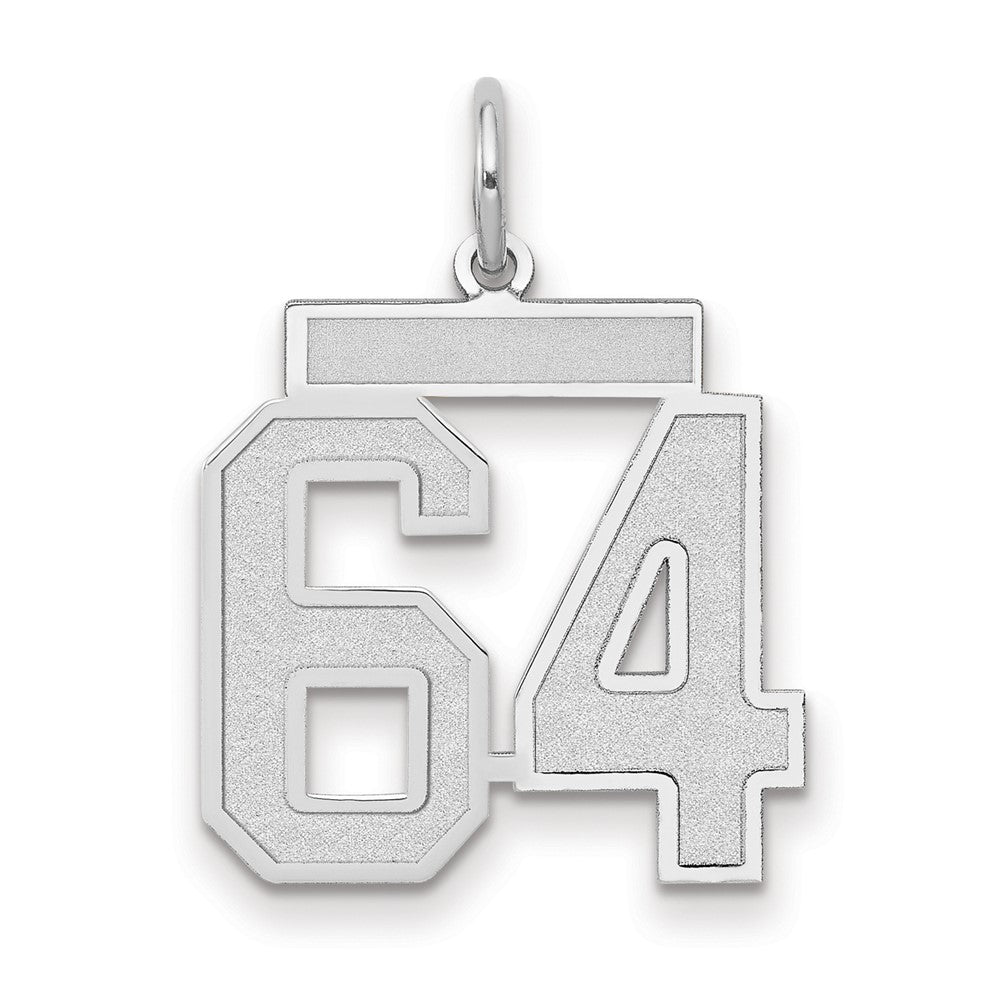 14K Weißgold Medium Satin Zahl 64 Charm
