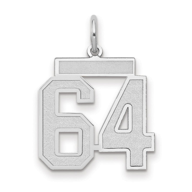 14K Weißgold Medium Satin Zahl 64 Charm