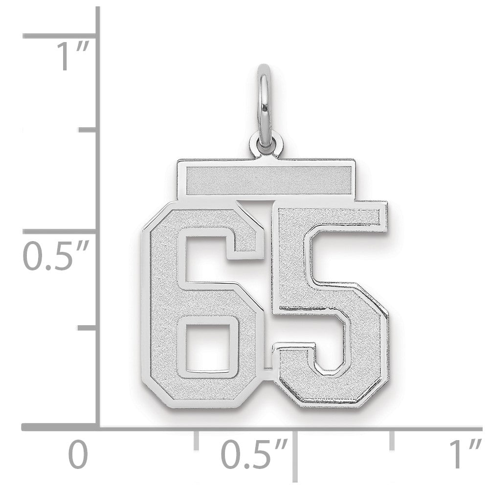 14k Weißgold Medium Satin Zahl 65 Charm