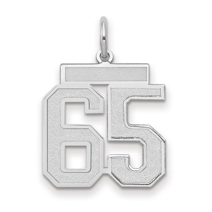 14k Weißgold Medium Satin Zahl 65 Charm
