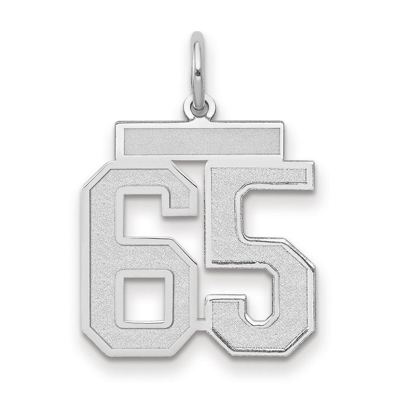 14k Weißgold Medium Satin Zahl 65 Charm