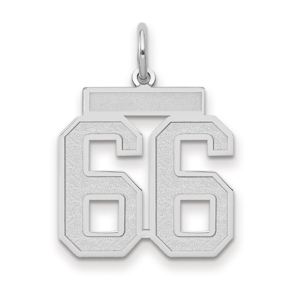 14K Weißgold Medium Satin Zahl 66 Charm