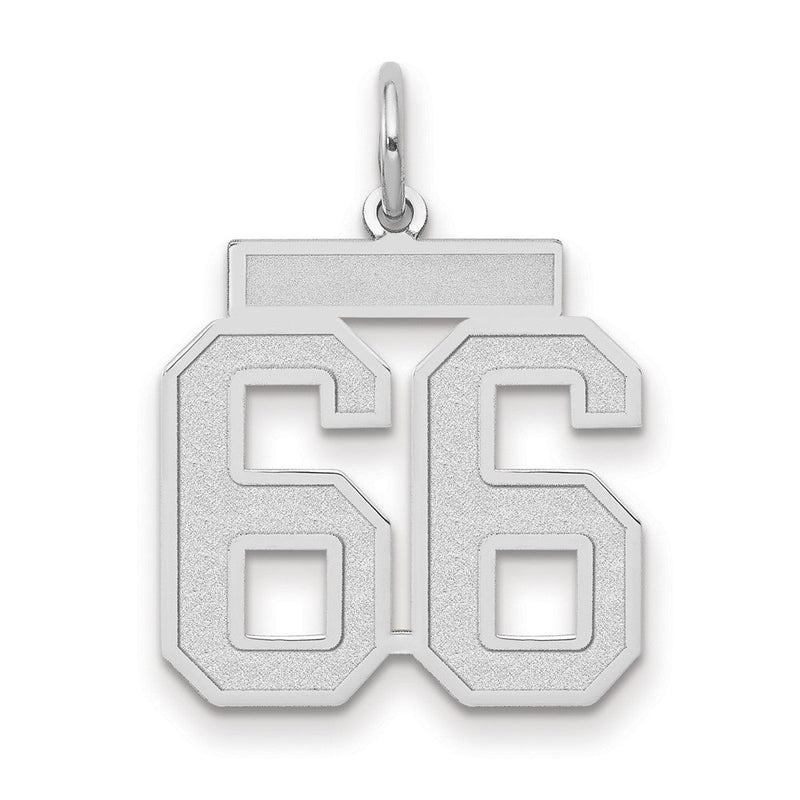 14K Weißgold Medium Satin Zahl 66 Charm