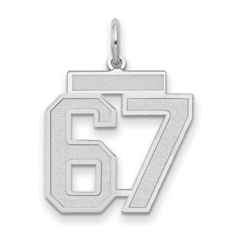 14K Weißgold Medium Satin Zahl 67 Charm