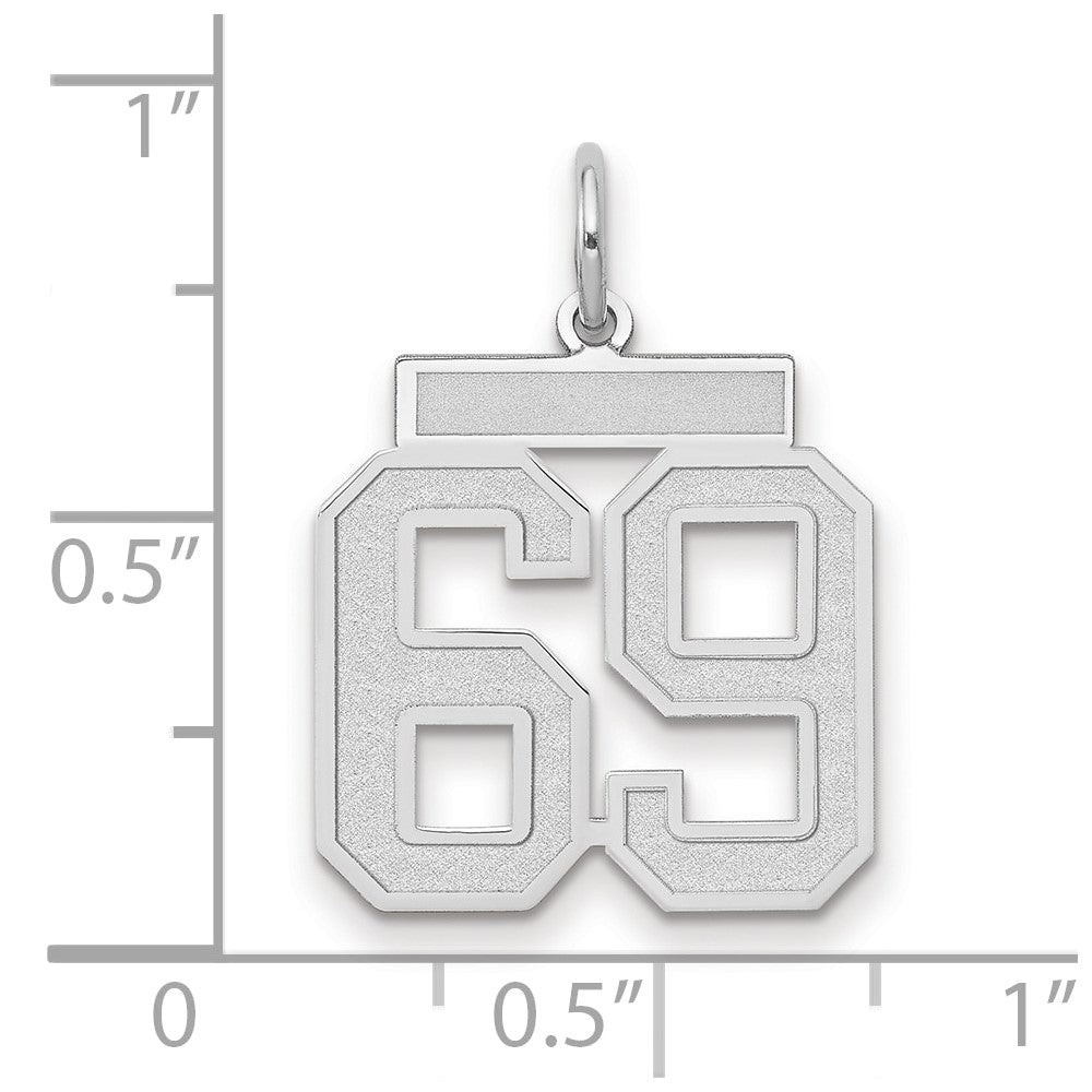 14K Weißgold Medium Satin Zahl 69 Charm