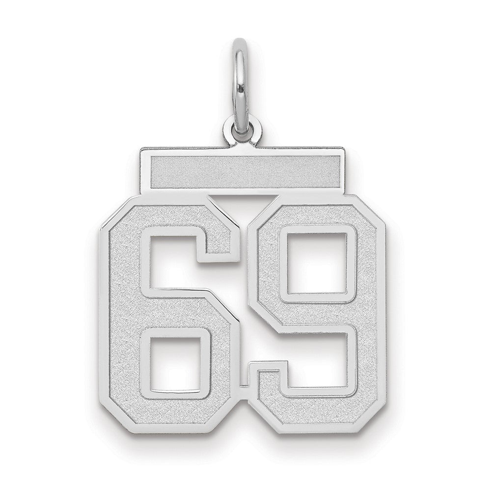 14K Weißgold Medium Satin Zahl 69 Charm
