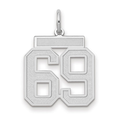 14K Weißgold Medium Satin Zahl 69 Charm