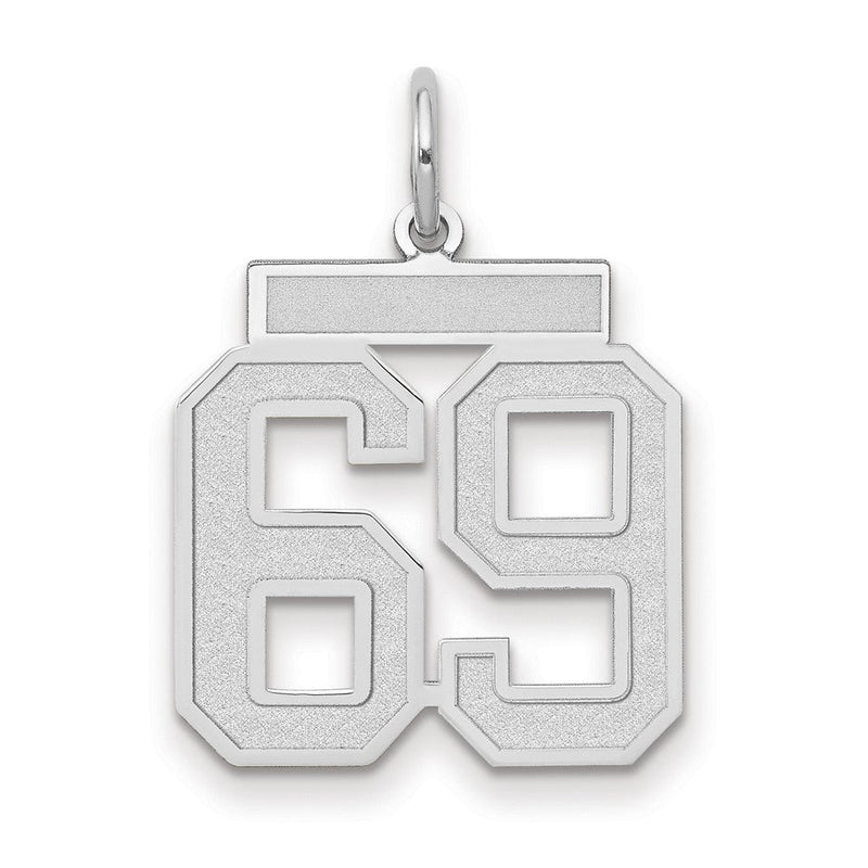 14K Weißgold Medium Satin Zahl 69 Charm