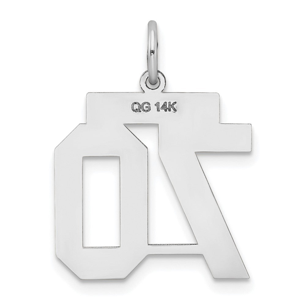 585 Weißgold Charm "Zahl 70", satiniert, mittelgroß
