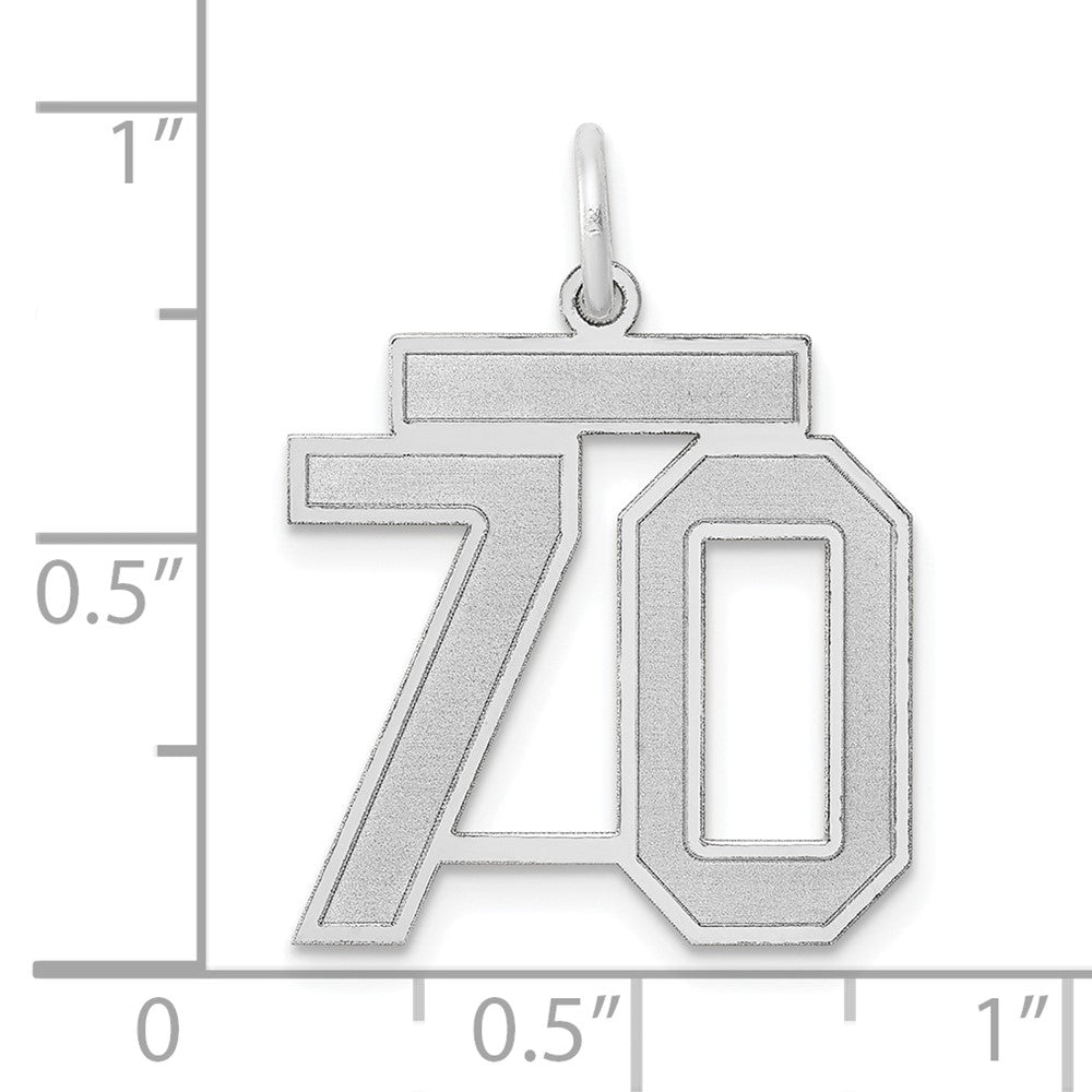 585 Weißgold Charm "Zahl 70", satiniert, mittelgroß