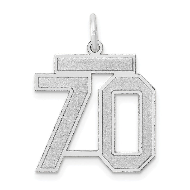 585 Weißgold Charm "Zahl 70", satiniert, mittelgroß