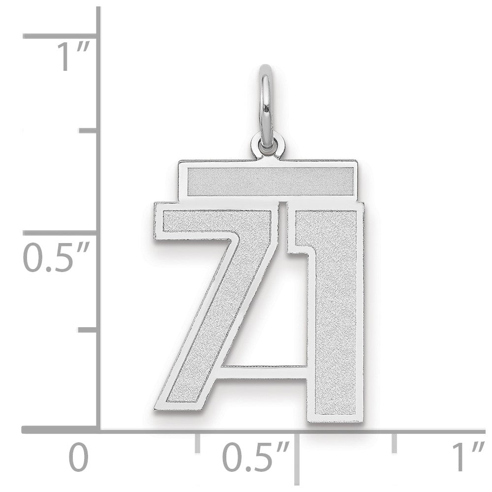 14K Weißgold Charm „Zahl 71" mit mittlerem Satinfinish