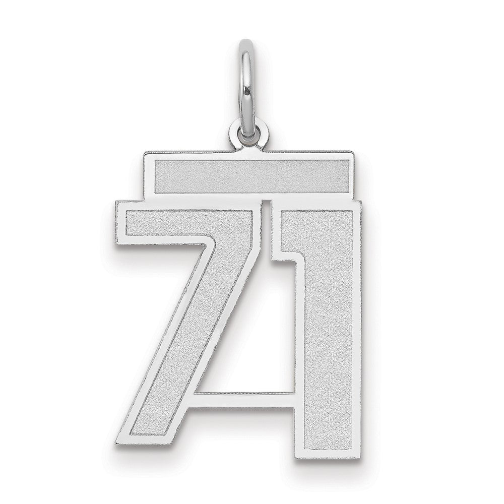 14K Weißgold Charm „Zahl 71" mit mittlerem Satinfinish
