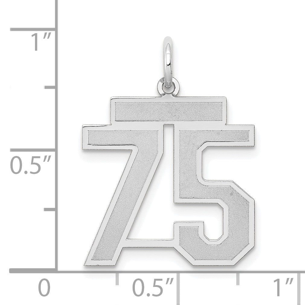14K Weißgold Charm „Zahl 75" mit mittlerer Satin-Oberfläche