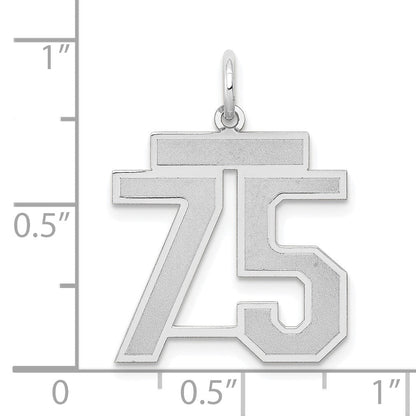 14K Weißgold Charm „Zahl 75" mit mittlerer Satin-Oberfläche