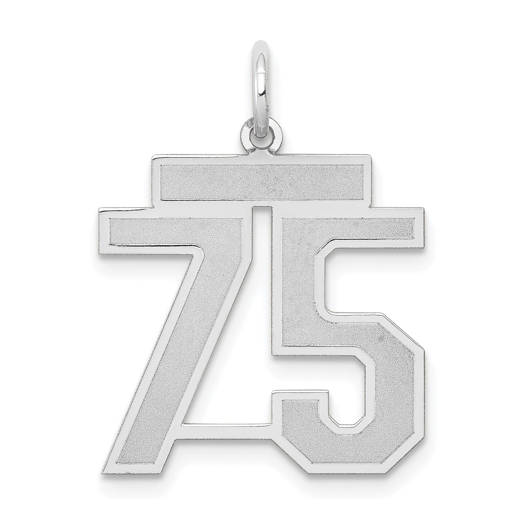 14K Weißgold Charm „Zahl 75" mit mittlerer Satin-Oberfläche