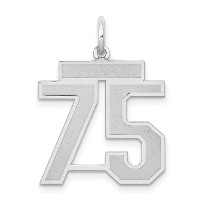 14K Weißgold Charm „Zahl 75" mit mittlerer Satin-Oberfläche