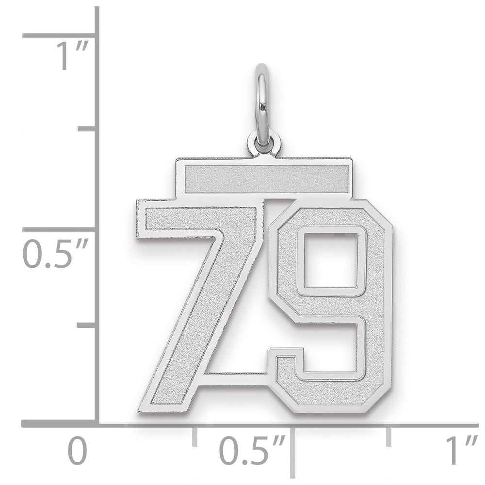 14K Weißgold Charm Nummer 79, mittelgroß, satiniert