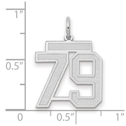 14K Weißgold Charm Nummer 79, mittelgroß, satiniert