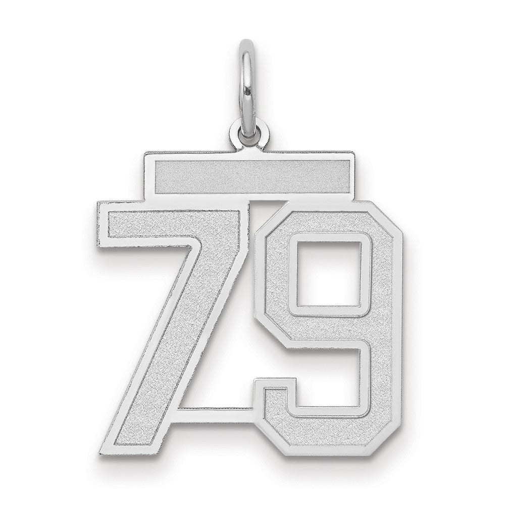 14K Weißgold Charm Nummer 79, mittelgroß, satiniert