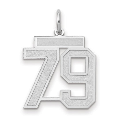 14K Weißgold Charm Nummer 79, mittelgroß, satiniert