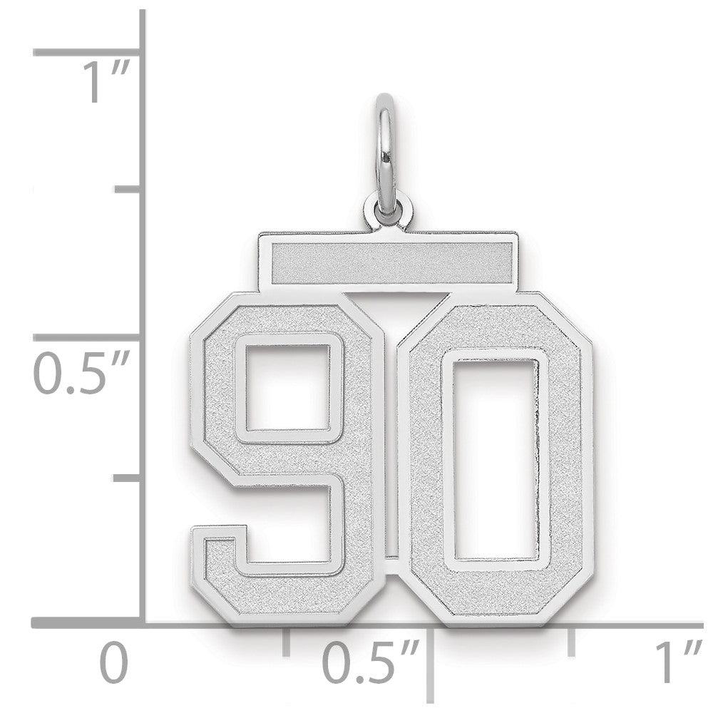 14K Weißgold Charm „Zahl 90“ mit satinierter Oberfläche, mittelgroß