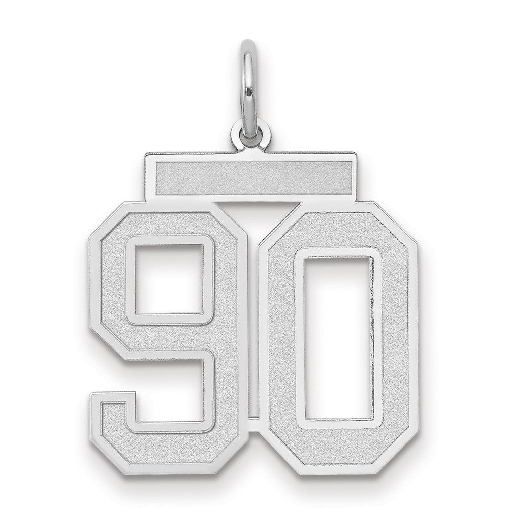 14K Weißgold Charm „Zahl 90“ mit satinierter Oberfläche, mittelgroß