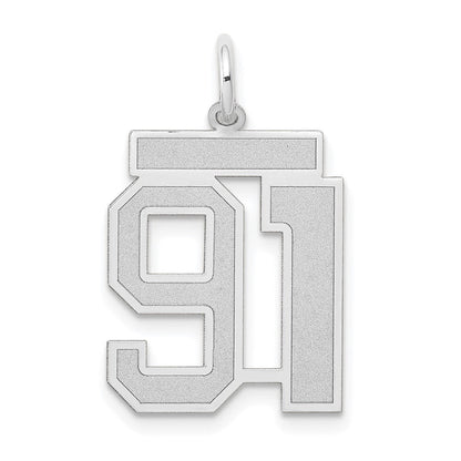 14K Weißgold mittelgroßer Satin-Zahlenanhänger "91