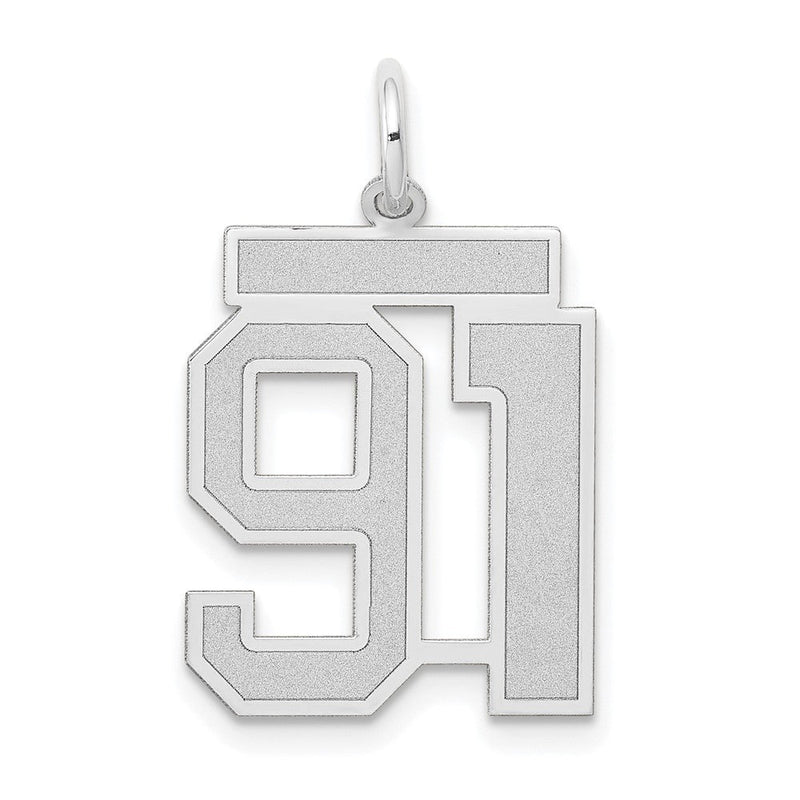 14K Weißgold mittelgroßer Satin-Zahlenanhänger "91