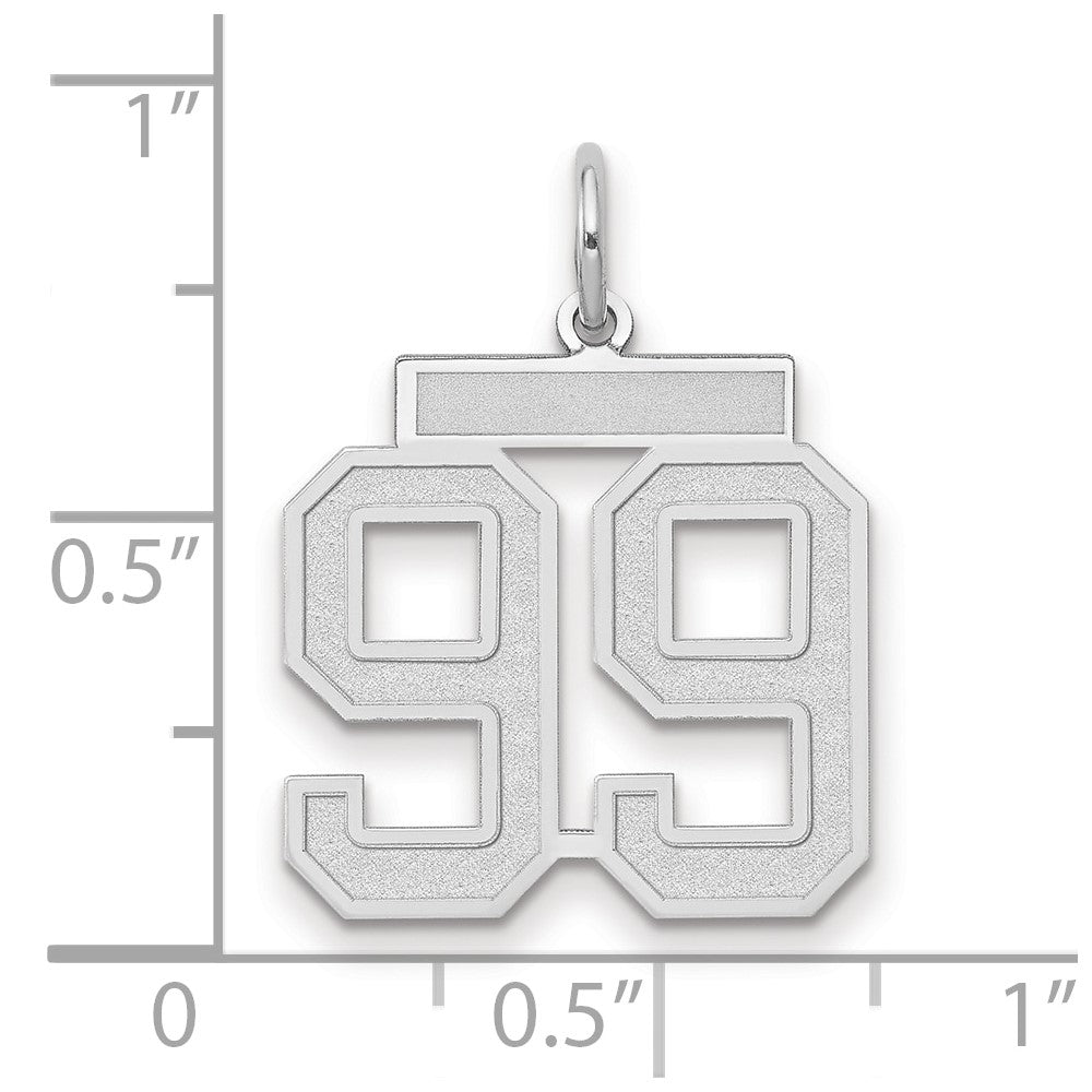 14K Weißgold mattierter Charm "Zahl 99", mittelgroß