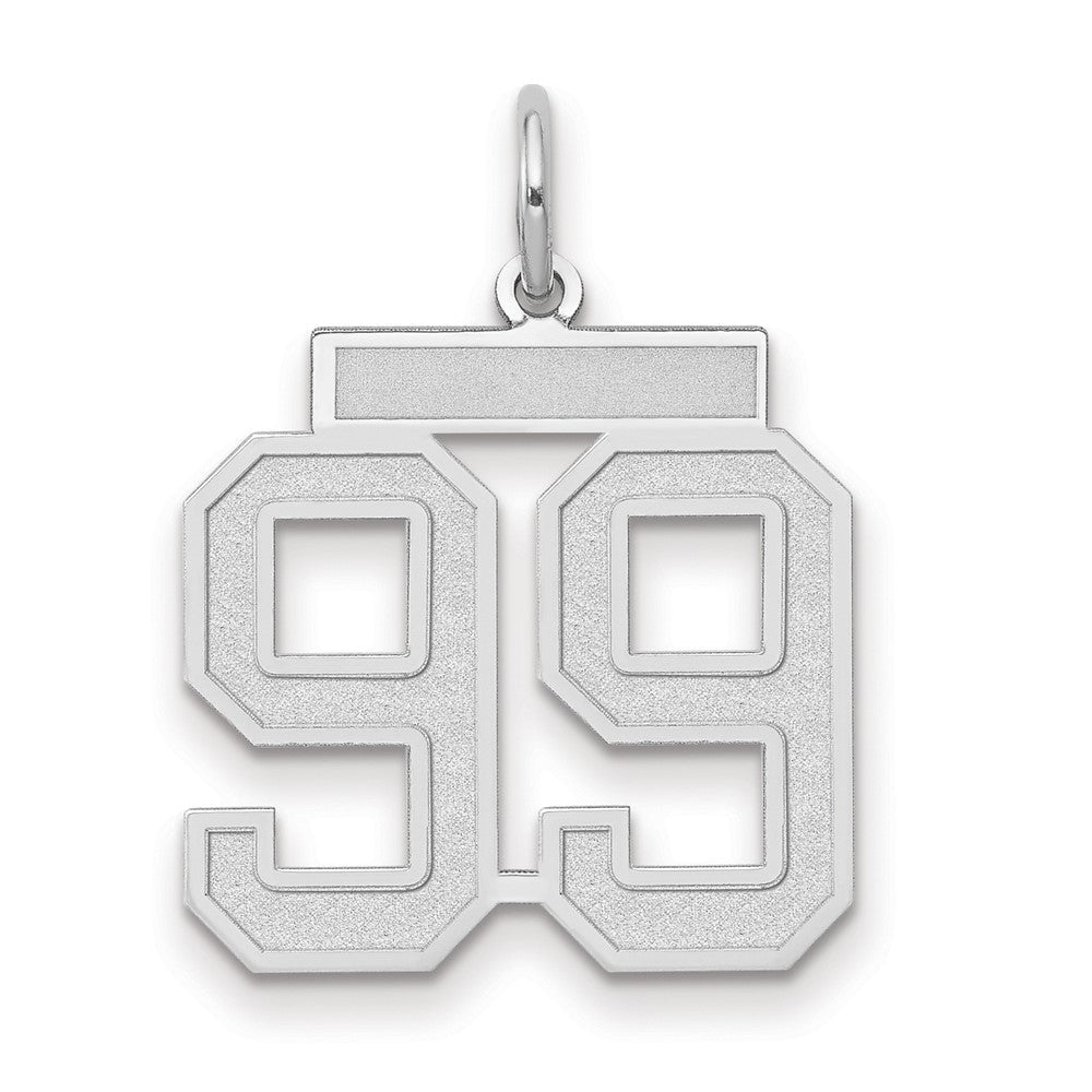 14K Weißgold mattierter Charm "Zahl 99", mittelgroß