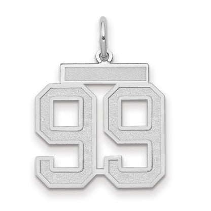 14K Weißgold mattierter Charm "Zahl 99", mittelgroß