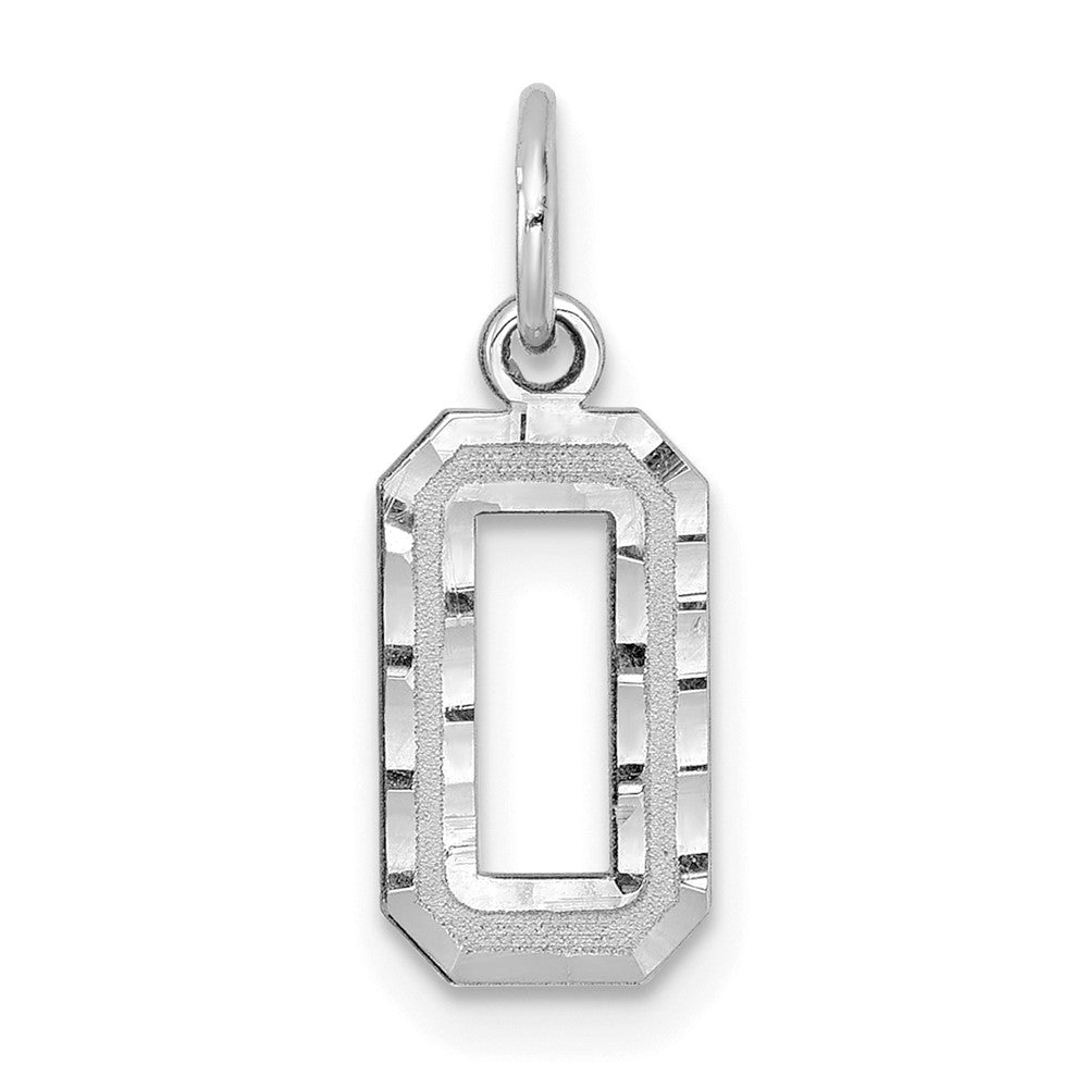 14K Weißgold 14kw Klein Gebürstet Diamantiert Zahl 0 Charm