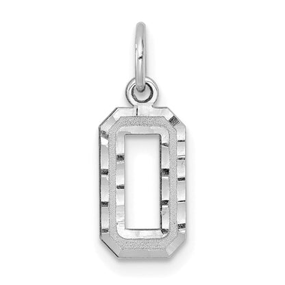 14K Weißgold 14kw Klein Gebürstet Diamantiert Zahl 0 Charm