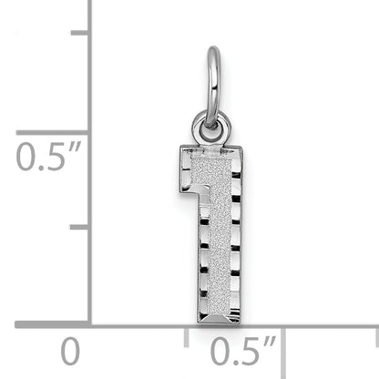 14K Weißgold 14kw Klein Gebürstet Diamantiert Zahl 1 Charm