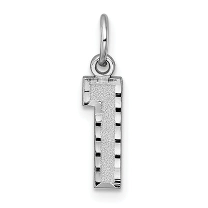 14K Weißgold 14kw Klein Gebürstet Diamantiert Zahl 1 Charm