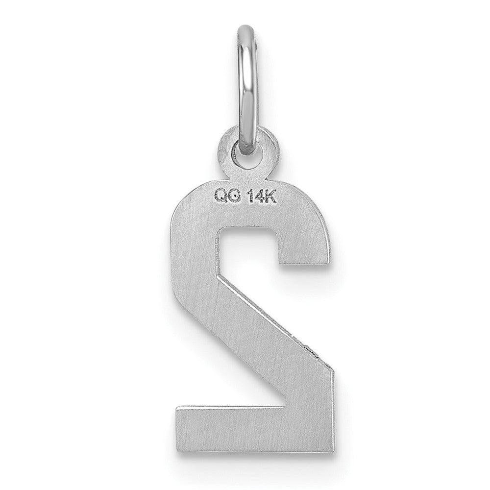14K Weißgold 14kw Klein Gebürstet Diamantiert Zahl 2 Charm