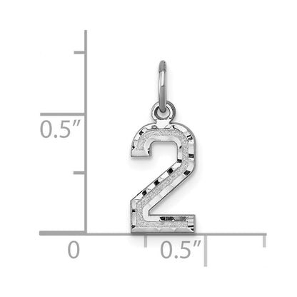 14K Weißgold 14kw Klein Gebürstet Diamantiert Zahl 2 Charm