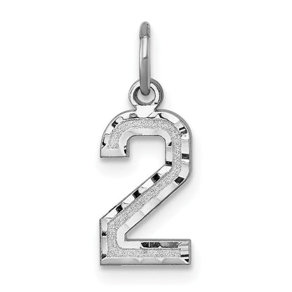 14K Weißgold 14kw Klein Gebürstet Diamantiert Zahl 2 Charm