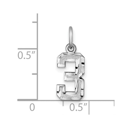 14K Weißgold 14kw Klein Gebürstet Diamantiert Zahl 3 Charm