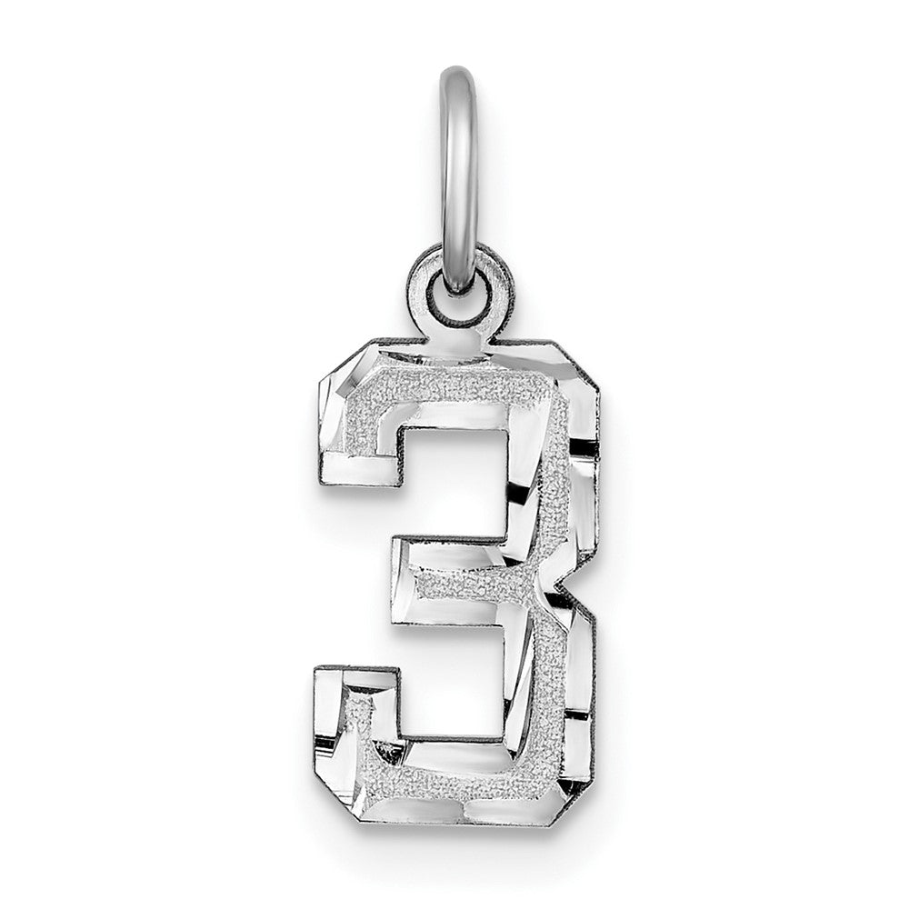 14K Weißgold 14kw Klein Gebürstet Diamantiert Zahl 3 Charm